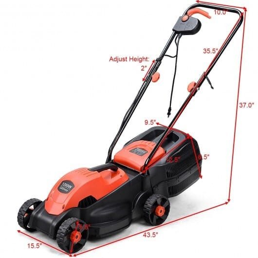 13 Inch Electric Push Lawn Corded Mower with Grass Bag-Red - Color: Red D681-ET1279RE