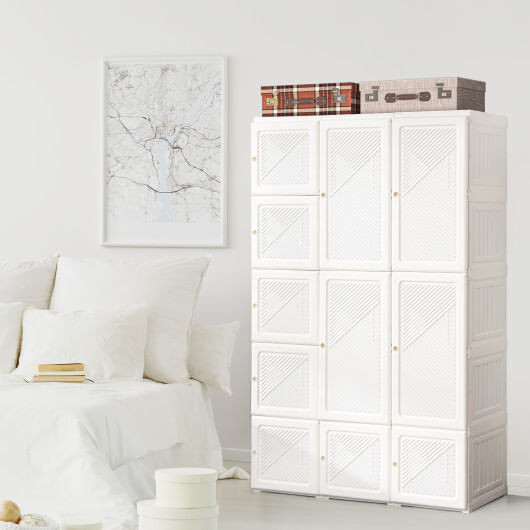Foldable Armoire Wardrobe Closet with 10 Cubes - Color: White - Size: 10 Cubes D681-HU10506