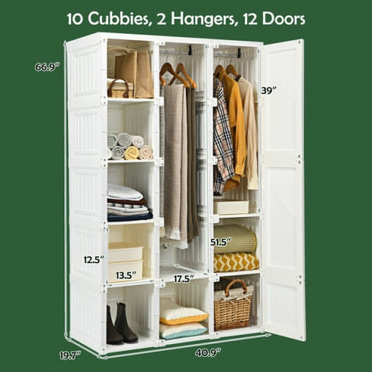 Foldable Armoire Wardrobe Closet with 10 Cubes - Color: White - Size: 10 Cubes D681-HU10506