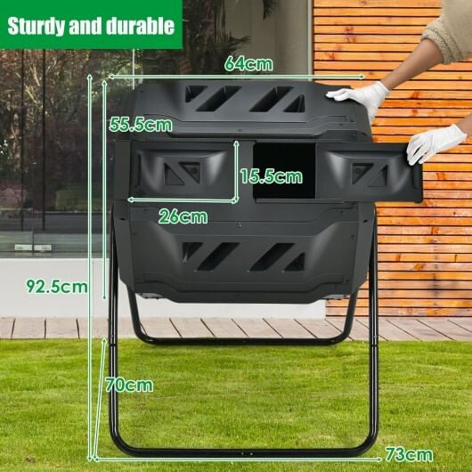 43 Gallon Composting Tumbler Compost Bin with Dual Rotating Chamber - Color: Black D681-GT3716BK