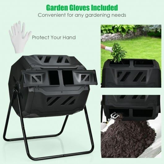 43 Gallon Composting Tumbler Compost Bin with Dual Rotating Chamber - Color: Black D681-GT3716BK