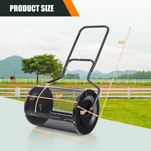 24" Peat Moss Spreader with Upgrade Side Latches and U-shape Handle-Black - Color: Black D681-GT4123BK