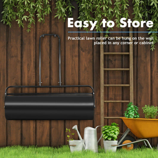 24 x 13 Inch Tow Lawn Roller Water Filled Metal Push Roller-Black - Color: Black D681-GT2970DK