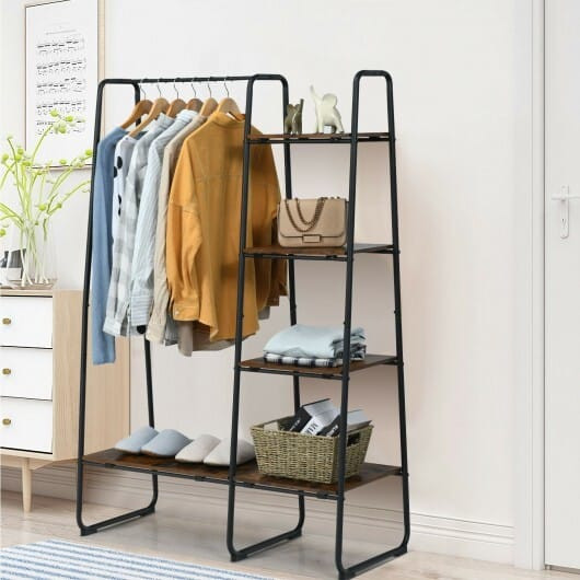 Clothes Rack Freestanding Storage Tower with Hanging Bar-Black - Color: Black D681-HW66162BK