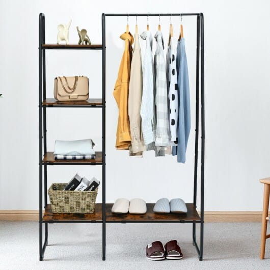 Clothes Rack Freestanding Storage Tower with Hanging Bar-Black - Color: Black D681-HW66162BK