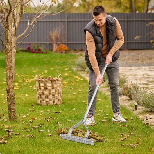 20 Inches Wide Aluminum Lawn Loosening Soil Rake with Long Handle and 19 Curved Tines B593-NP12138