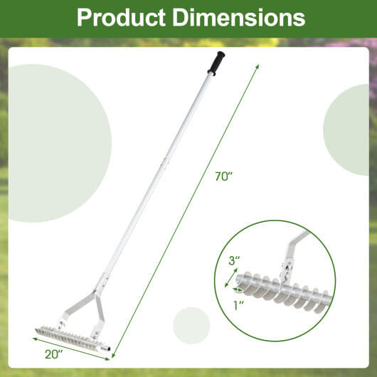 20 Inches Wide Aluminum Lawn Loosening Soil Rake with Long Handle and 19 Curved Tines B593-NP12138