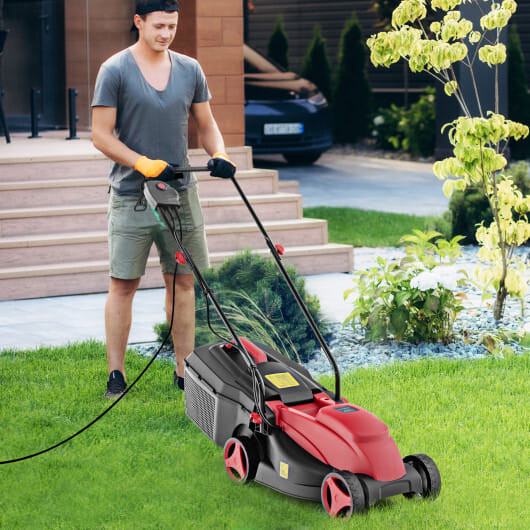 12-AMP 13.5 Inch Adjustable Electric Corded Lawn Mower with Collection Box-Red - Color: Red D681-ET10033US-RE