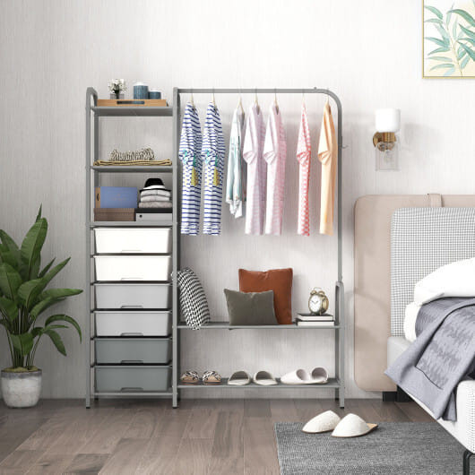 Free Standing Closet Organizer with Removable Drawers and Shelves-Gray B593-JV10570
