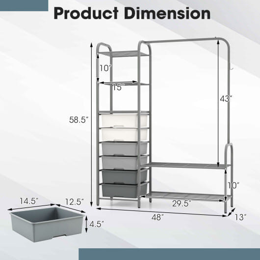 Free Standing Closet Organizer with Removable Drawers and Shelves-Gray B593-JV10570