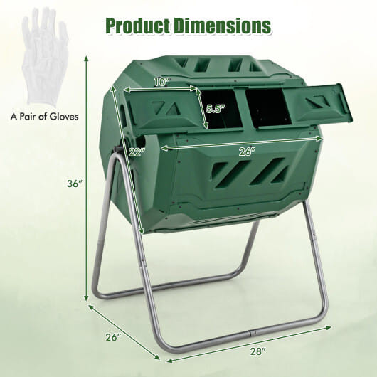 43 Gallon Rotating Compost Bin Barrel with Dual Chamber and Sliding Doors-Green - Color: Green D681-GT3716GN