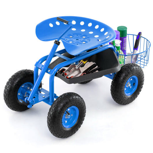 Extendable Handle Garden Cart Rolling Wagon Scooter-Blue - Color: Blue D681-GT3750BL