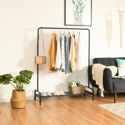 Heavy Duty Clothes Stand Rack with Top Rod and Lower Storage Shelf B593-HW65709