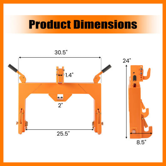 3-Point Quick Hitch with 5 Level Adjustable Bolt for Farming-Orange B593-GT4448