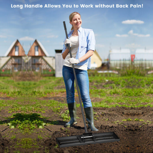 30 x 10 Inch Lawn Leveling Rake with Ergonomic Handle-Black - Color: Black D681-GT4043BK
