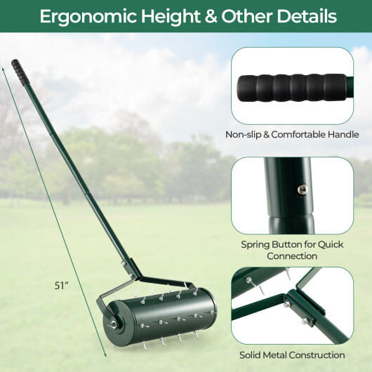 18/21 Inch Manual Lawn Aerator with Detachable Handle Filled with Sand or Stone-18 inches - Color:  D681-GT4129GN