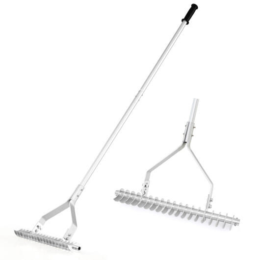20 Inches Wide Aluminum Lawn Loosening Soil Rake with Long Handle and 19 Curved Tines D681-NP12138