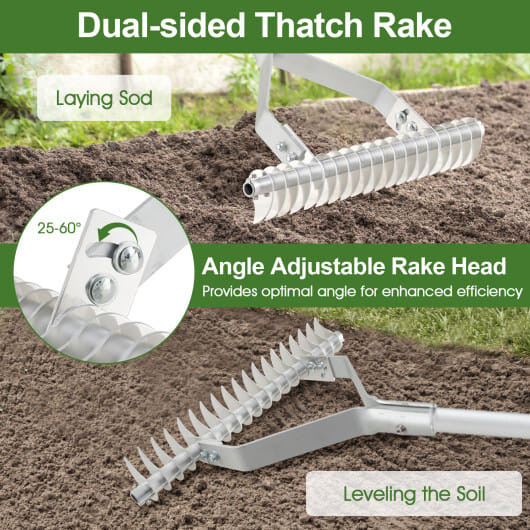 20 Inches Wide Aluminum Lawn Loosening Soil Rake with Long Handle and 19 Curved Tines D681-NP12138