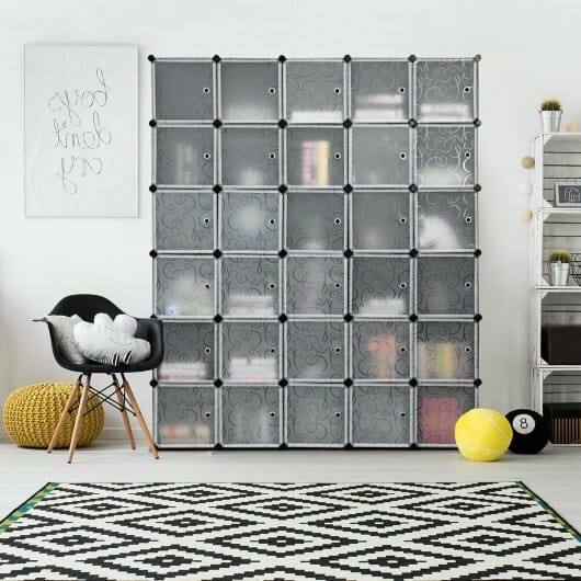 DIY 30 Cube Portable Closet Clothes Wardrobe Cabinet - Color: Transparent D681-HW61412