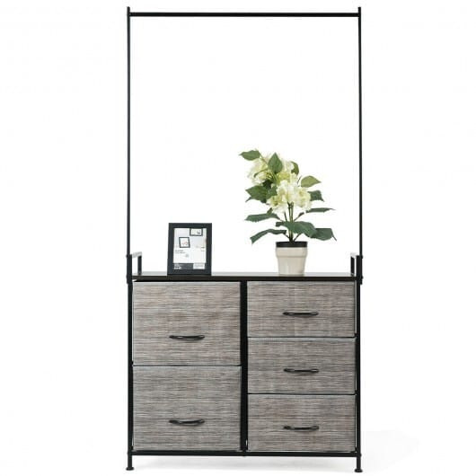 5 Fabric Drawers Dresser with Metal Frame and Wooden Top B593-HW63122