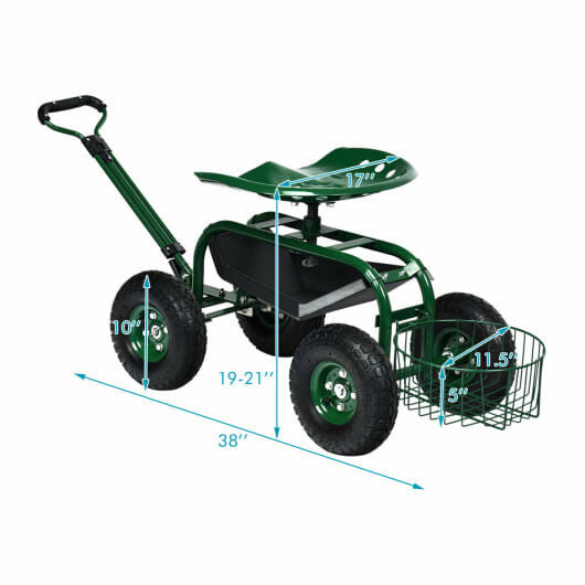 Heavy Duty Garden Cart with Tool Tray and 360 Swivel Seat-Green - Color: Green D681-GT3749