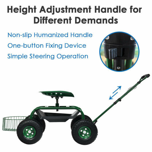 Heavy Duty Garden Cart with Tool Tray and 360 Swivel Seat-Green - Color: Green D681-GT3749