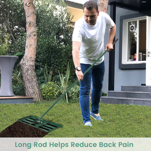 30 x 10 Inch Lawn Leveling Rake with Ergonomic Handle-Green - Color: Green D681-GT4043GN