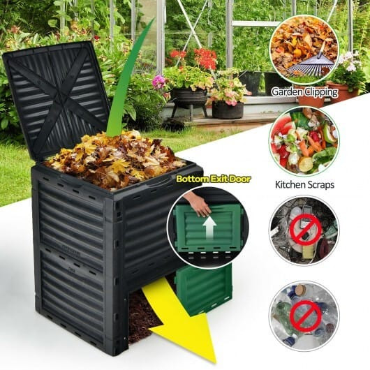 80-Gallon Outdoor Composter with Large Openable Lid and Bottom Exit Door-Green - Color: Green D681-GT3822BK
