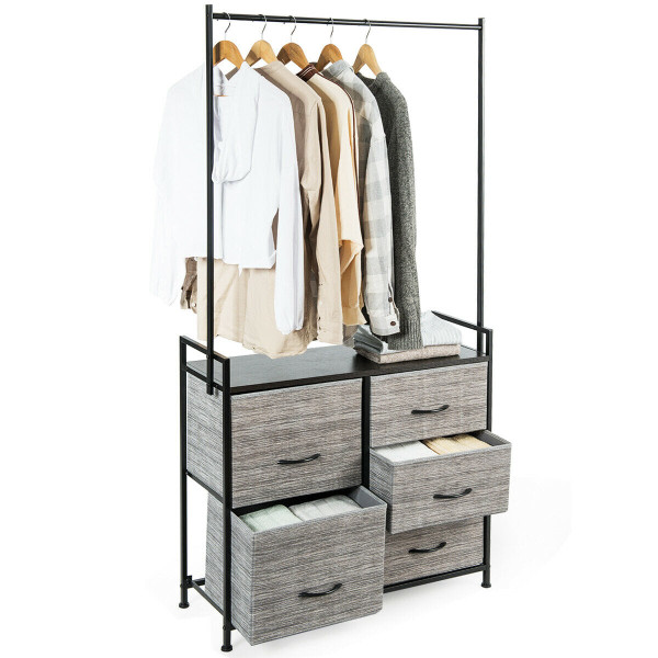 5 Fabric Drawers Dresser with Metal Frame and Wooden Top - Color: Gray D681-HW63122
