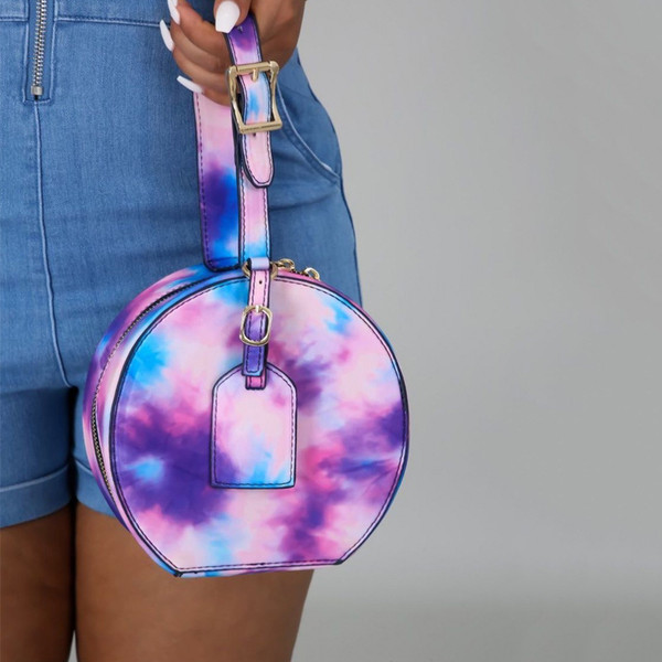 Color: Purple, Size: 40 - Personalized Handbag Blue Print Ins Fashion Women's Round Drum Bag Q119-CJNS118777604DW