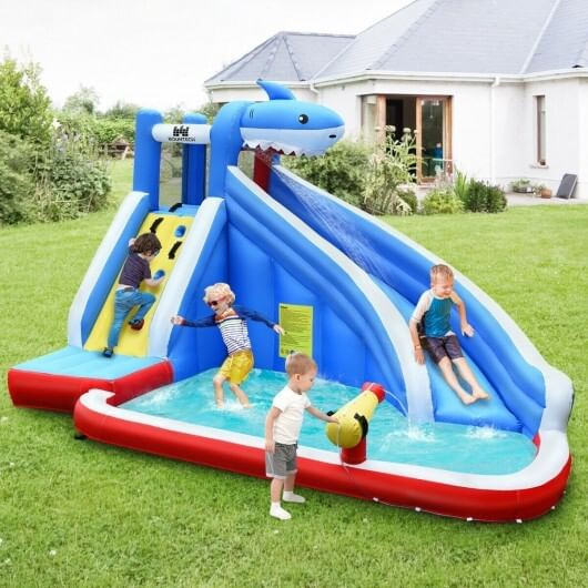 Inflatable Shark Bounce House with Water Slide and Climbing Wall without Blower B593-OP70399