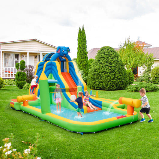 Inflatable Water Slide with Splash Pool and Climbing Wall for Oudoor Indoor without Blower - Color: D681-NP11236