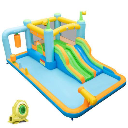 Inflatable Water Slide for Kids Aged 3-10 Years with 735W Blower - Color: Blue D681-NP11176+EP24683