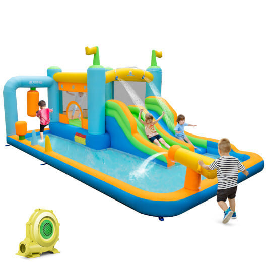 Inflatable Water Slide for Kids Aged 3-10 Years with 735W Blower - Color: Blue D681-NP11176+EP24683
