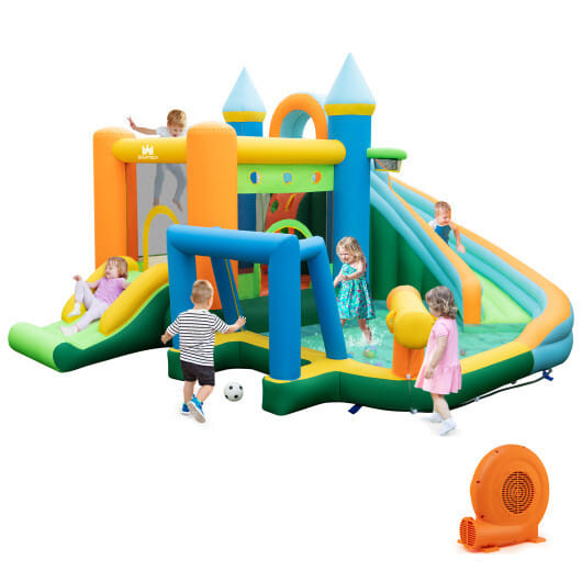 Inflatable Water Slide with Dual Slides and Splash Pool Bounce House with 680W Blower - Color: Green D681-NP11331+ES10151US