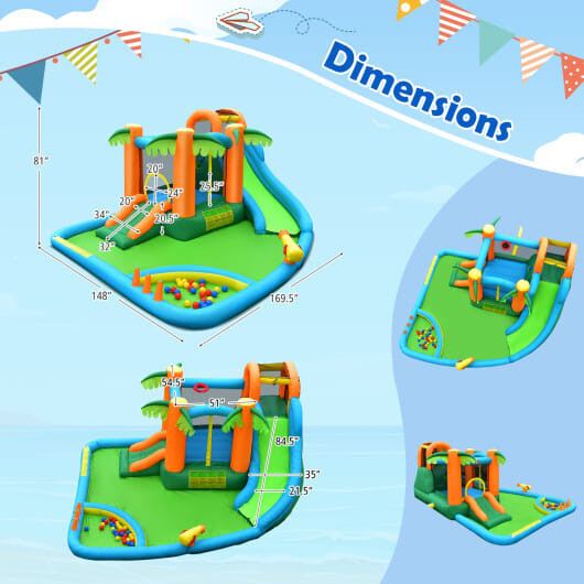 Inflatable Water Slide Park with Upgraded Handrail without Blower - Color: Multicolor D681-NP10328
