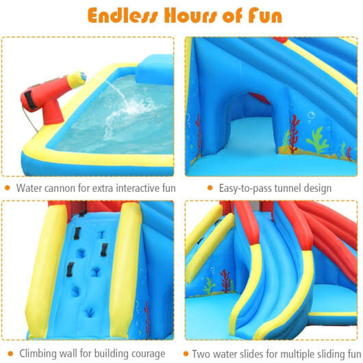 Inflatable Water Slide Bounce House with Water Cannon and 950W Blower B593-OP70952