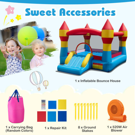 3-in-1 Kids Bouncer with Slide with 520W Blower for Yard D681-OP71362+ES10150US