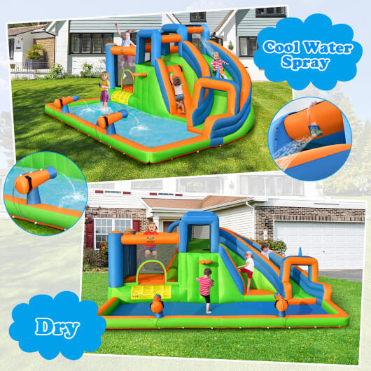 Inflatable Water Slide with Dual Climbing Walls and Blower Excluded - Color: Multicolor D681-NP10357