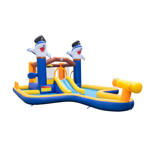 7-In-1 Water Slide Park with Splash Pool and Water Cannon with 680W Blower - Color: Multicolor D681-NP11072+ES10151US