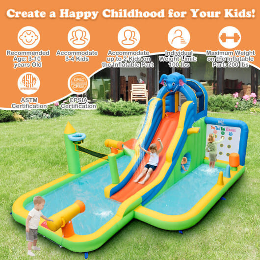 Inflatable Water Slide Giant Water Park 9-In-1 for Kids Backyard Fun with 735W Blower B593-NP11236+EP24683