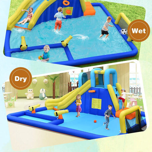 6-in-1 Inflatable Water Slides with Blower for Kids - Color: Blue D681-OP70981