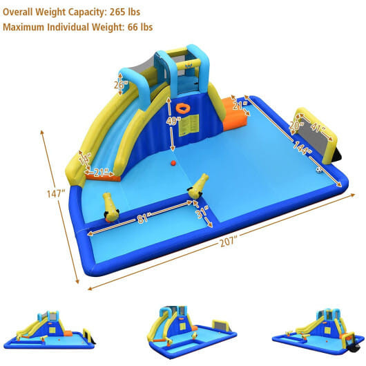 6-in-1 Inflatable Water Slides with Blower for Kids - Color: Blue D681-OP70981