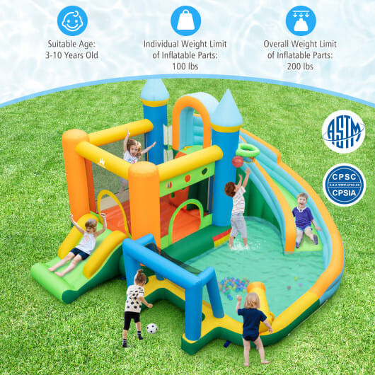 Inflatable Water Slide Blowup Bounce House with Dual Slides and Splash Pool (Without Blower) B593-NP11331