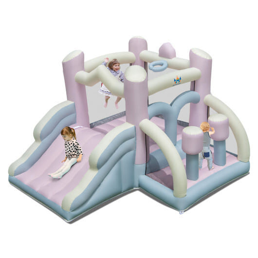 Kids Bounce House with Slide and 2 Boxing Columns for Party without Blower - Color: Macaron D681-NP11881