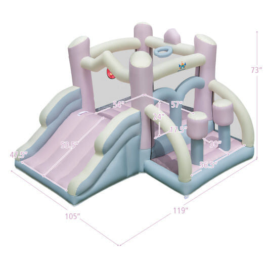 Kids Bounce House with Slide and 2 Boxing Columns for Party without Blower - Color: Macaron D681-NP11881