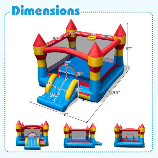 3-in-1 Kids Bouncer with Slide Large Jumping Area and Basketball Hoop without Blower B593-OP71362