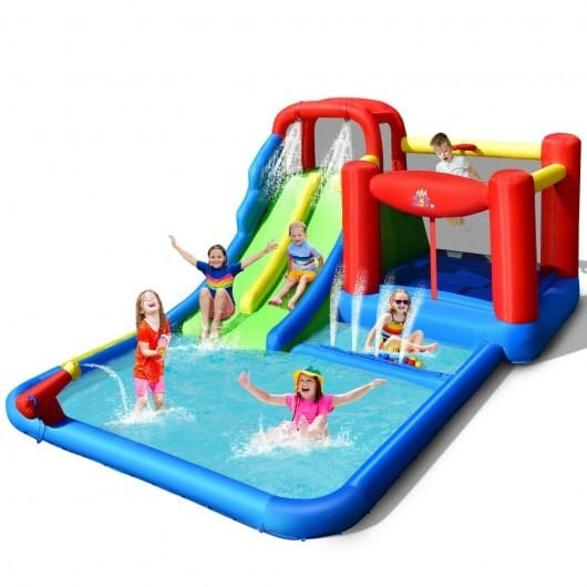 Inflatable Water Slide with Ocean Balls for Kids without Blower - Color: Blue D681-NP10144