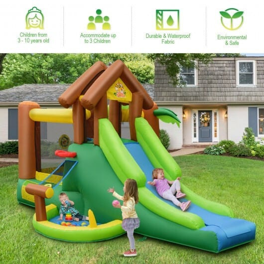 Kids Inflatable Jungle Bounce House Castle including Bag without Blower - Color: Green D681-OP70104