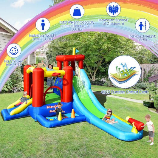 9-in-1 Inflatable Kids Water Slide Bounce House with 860W Blower - Color: Multicolor D681-NP10389